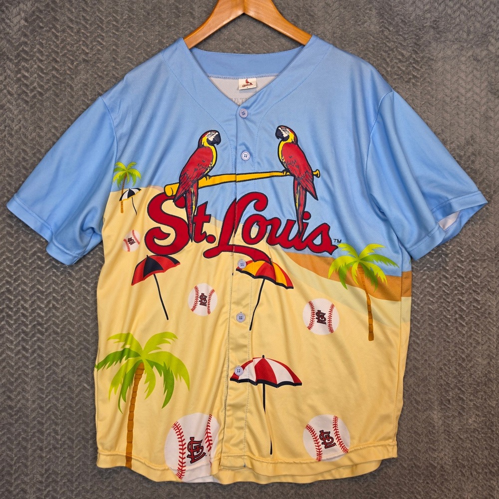 St. Louis Cardinals Margaritaville Baseball Jersey Jimmy Buffet Mens Large Blue